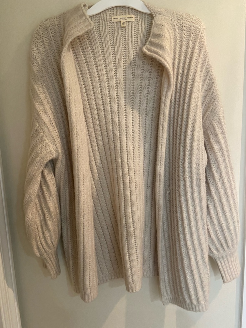 Truly Madly Deeply Soft Cream Ribbed Open Cardigan
